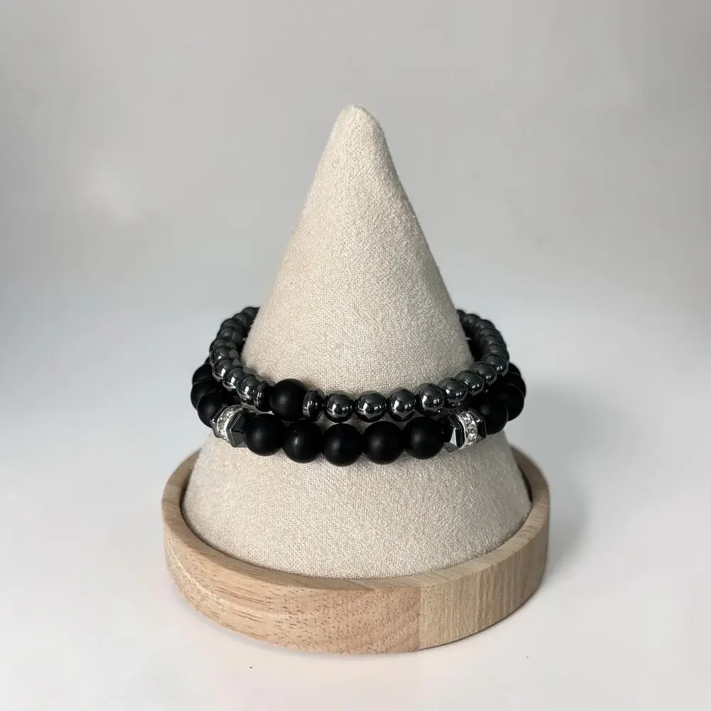 2pc Stone Bead Men Bracelet Set